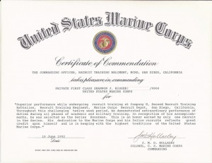 Shannon's Marine Corps Commendation