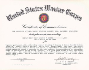 Shannon's Marine Corps Commendation