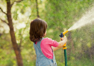 summer tree care by a Little girl